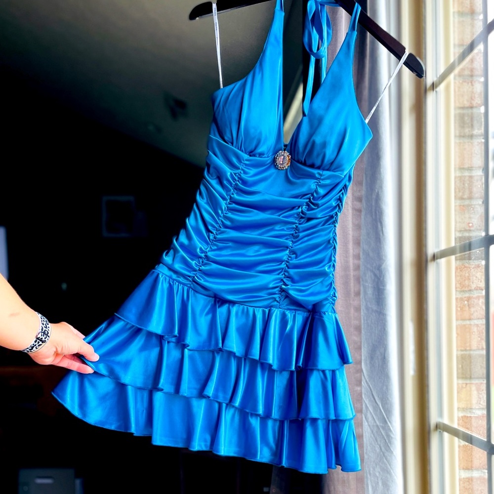 XOXO Blue Silk Ruffle Dress 👗